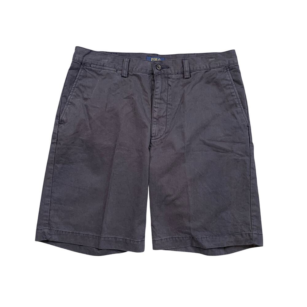 Polo Ralph Lauren Shorts Men 34 Navy Washed Cotton Zip Fly Slash Pockets Chino